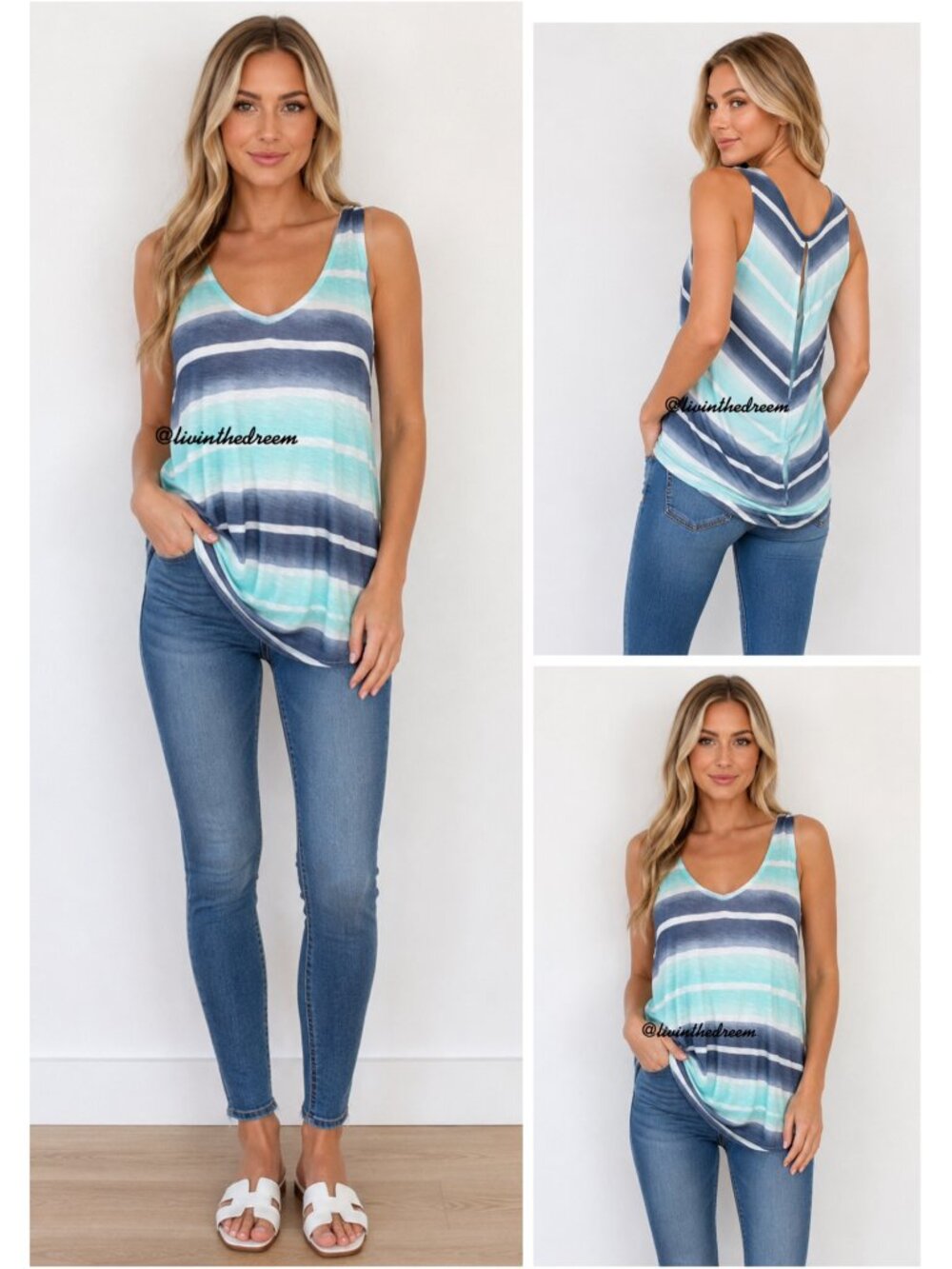 #T175 Splendid Blue Stripe Sleeveless Open Back Top SZ M $89